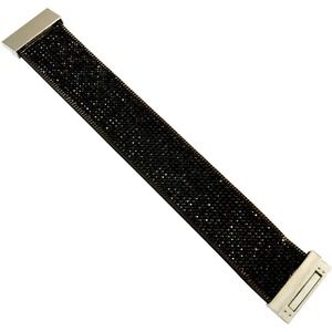 Black Crystal Wide Cuff Bracelet Gold Magnetic Clasp Statement Jewelry 8 Inch